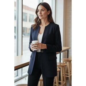 Vintage Lilli Ann Collections Women's Black Collarless Blazer Button Front